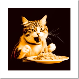 Cat eating spaghetti, funny vintage Posters and Art